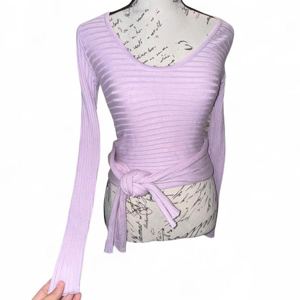 Verge Girl Lilac Pink Wrap Sweater Tie Front Balletcore Coquette Size S